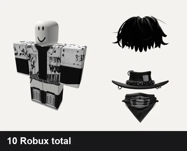 Goth outfit 27: Emo Goth Graffiti Black and White, [ORIG] skirt + convers boots envy y2k vamp emo, Black Messy Hair, Goth Cowboy Hat with Scarf