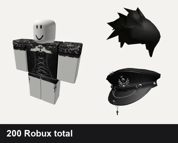 Goth outfit under 200 Robux: Goth, Black Silk Mini Dress necklace jeans y2k goth, Beautiful Hair for Beautiful People, Black Goth Captain Hat