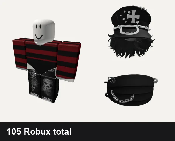 Goth Roblox outfits under 200 Robux: Snow Leopard w Bodysuit Red Goth Femb, swag ok vamp hi doll skull emo schoolboy y2k blood, [Limited] Goth Boy Hair, Black Goth Mask