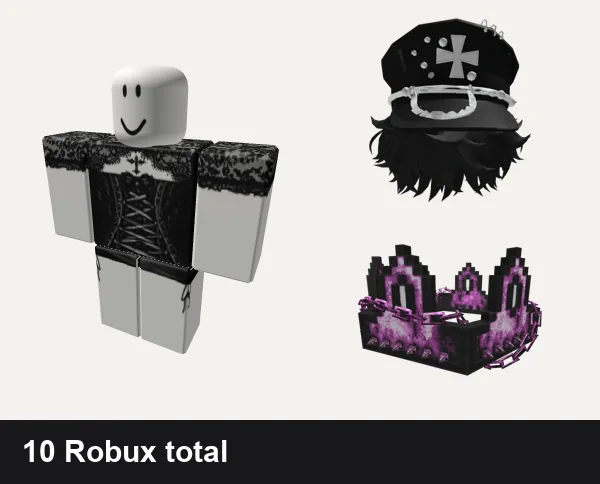 Goth outfit under 50 Robux: Goth, Black Silk Mini Dress necklace jeans y2k goth, [Limited] Goth Boy Hair, Pink Goth Chained 8-Bit Crown