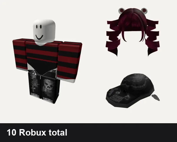 Goth Roblox outfits under 50 Robux: Snow Leopard w Bodysuit Red Goth Femb, swag ok vamp hi doll skull emo schoolboy y2k blood, 🐹 Goth Spiral Pigtails w/ Eyes [Free], Goth Super Cloudy Cloudy Cap — FLEX UGC CODE: GOPS