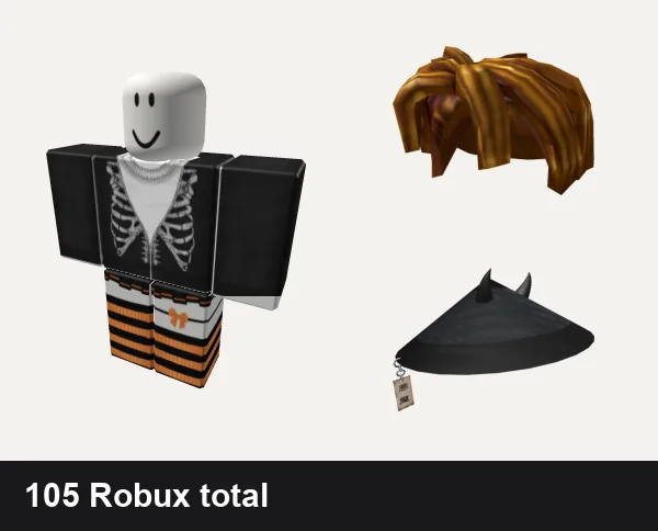 Halloween Roblox outfit ideas: black skeleton hoodie y2k, Halloween 🎃, Pal Hair, Devil Straw Samurai Hat