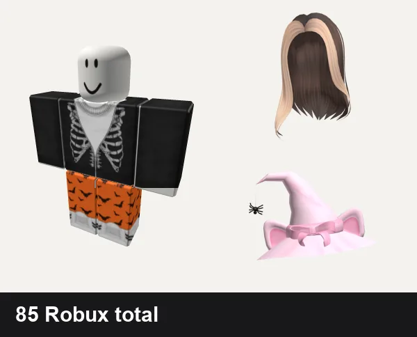Halloween outfit 27: black skeleton hoodie y2k, Slender halloween, Popular Girl Blonde & Brown Hair, FREE halloween witch kitty cat hat pink bow spider