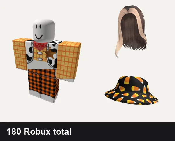 Halloween outfit 44: woody halloween toy story matching costume, Pumpkin Halloween Plaid Cute Aesthetic Y2K Spooky, Popular Girl Blonde & Brown Hair, Candy Corn Hat