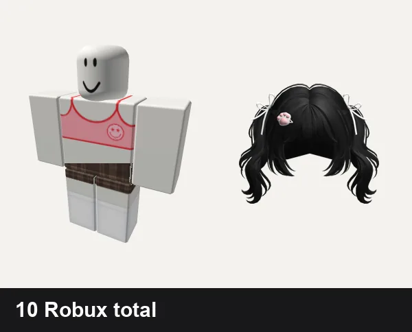 Almost free Preppy Roblox outfits: • preppy smiley face shirt [in set], preppy cottage core vintage plaid dress w socks, Preppy Soft White Pigtails