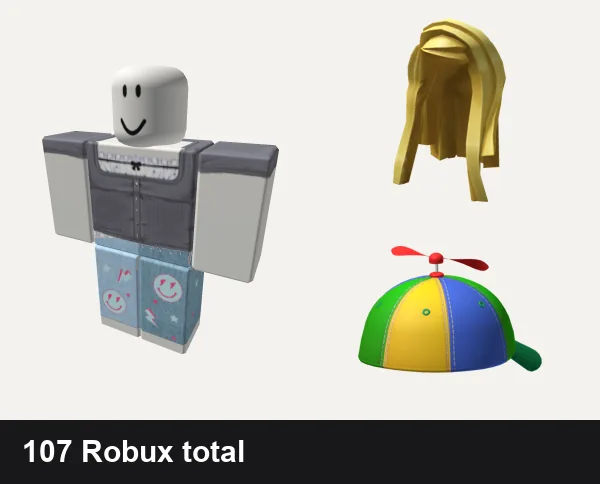 Preppy Roblox outfit ideas: ♡︎ _ preppy grey button up blouse, Preppy Smile Set In Teal! ° 。˚ ✰, Straight Blonde Hair, Propeller Hat Twisted Preppy Propeler Cap Kidcore