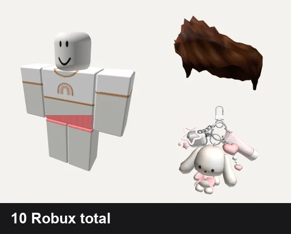 Preppy Roblox outfit ideas: preppy rainbow boho 🌈, 💞Preppy x gabs Summer Pink Blue Set🦩✈️, Brown Charmer Hair, 🍀Preppy Pink Bunny Keychain