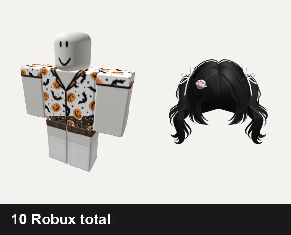 Preppy Roblox outfits under 50 Robux: ★🦇°⭑preppy halloween pjs, preppy cottage core vintage plaid dress w socks, Preppy Soft White Pigtails