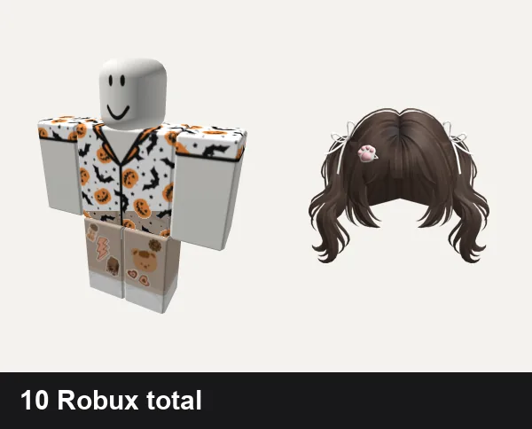 Preppy Roblox outfits under 50 Robux: ★🦇°⭑preppy halloween pjs, Preppy Brown Bear Set Argyle Denim Pants, Preppy Soft Brown Pigtails