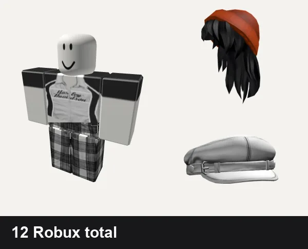 Streetwear outfit almost free: 𝕮𝕲 🤍 y2k white harley racer punk cyber crop top, grey pjs plaid emo y2k vamp grunge goth dh cyber, Orange Beanie with Black Hair, White Grunge Beret Y2K