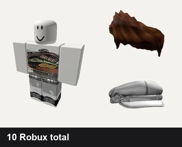 Streetwear Roblox outfit ideas: belt stack y2k streetwear top, y2k grunge ludic punk cyber streetwear vamp emo ok, Brown Charmer Hair, White Grunge Beret Y2K