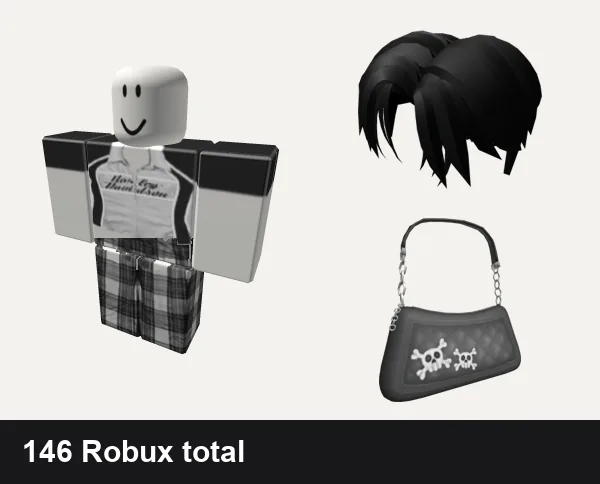 Streetwear Roblox outfit ideas: 𝕮𝕲 🤍 y2k white harley racer punk cyber crop top, grey pjs plaid emo y2k vamp grunge goth dh cyber, Cool Boy Hair, Y2K Grunge Black Shoulder Bag