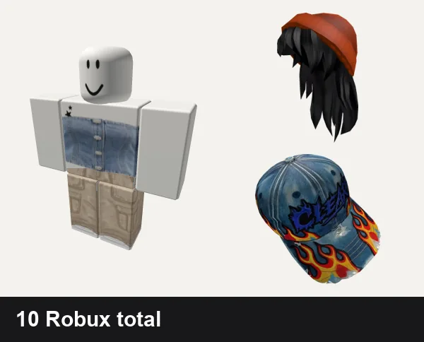 Streetwear Roblox outfit ideas: acubi thrifted jeans y2k streetwear 2000s, beige emo khaki grunge y2k goth emo extreme boy, Orange Beanie with Black Hair, Clear Streetwear Flame Hat  |  Code: ClrHat
