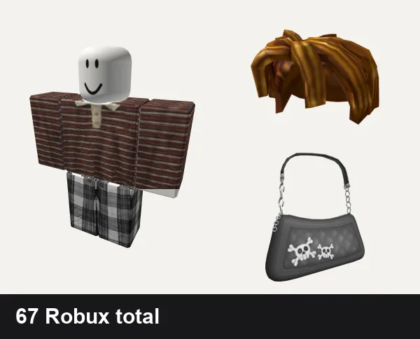 Streetwear outfit under 100 Robux: Streetwear, grey pjs plaid emo y2k vamp grunge goth dh cyber, Pal Hair, Y2K Grunge Black Shoulder Bag