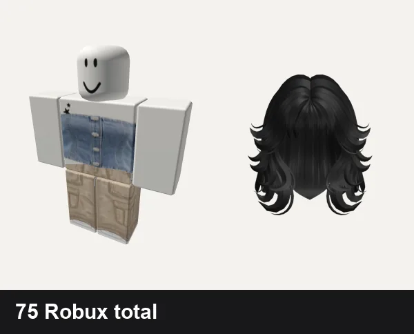 Streetwear Roblox outfits under 100 Robux: acubi thrifted jeans y2k streetwear 2000s, beige emo khaki grunge y2k goth emo extreme boy, Grunge wolf hair Black