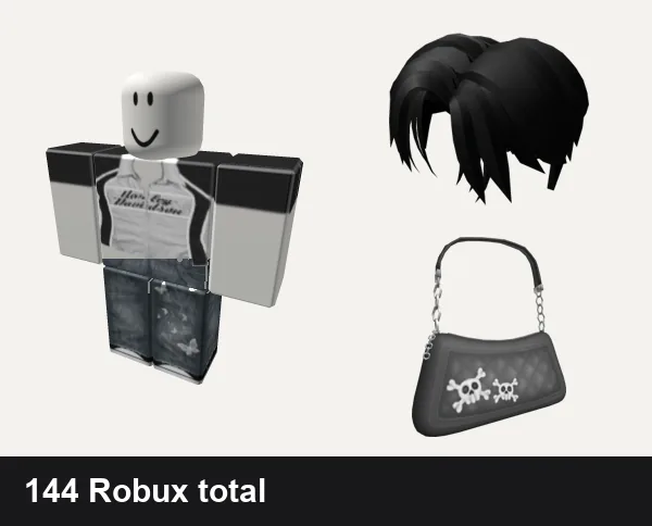 Streetwear Roblox outfits under 200 Robux: 𝕮𝕲 🤍 y2k white harley racer punk cyber crop top, y2k grunge swag punk cyber streetwear vamp emo ok, Cool Boy Hair, Y2K Grunge Black Shoulder Bag