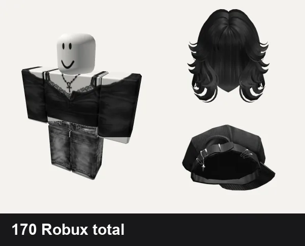 Streetwear Roblox outfits under 200 Robux: Black Emo Girl Fairy Streetwear DaHoodEvade, vamp emo cyber y2k streetwear grim rock evade vkei, Grunge wolf hair Black, Y2K Punk Cap(Black)