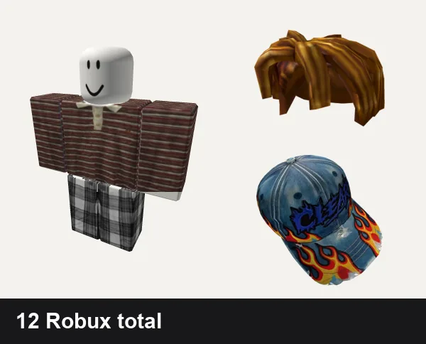 Streetwear outfit under 50 Robux: Streetwear, grey pjs plaid emo y2k vamp grunge goth dh cyber, Pal Hair, Clear Streetwear Flame Hat  |  Code: ClrHat