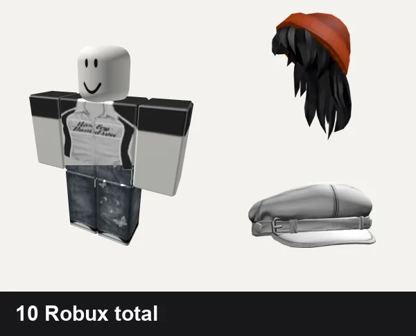 Streetwear Roblox outfits under 50 Robux: 𝕮𝕲 🤍 y2k white harley racer punk cyber crop top, y2k grunge swag punk cyber streetwear vamp emo ok, Orange Beanie with Black Hair, White Grunge Beret Y2K