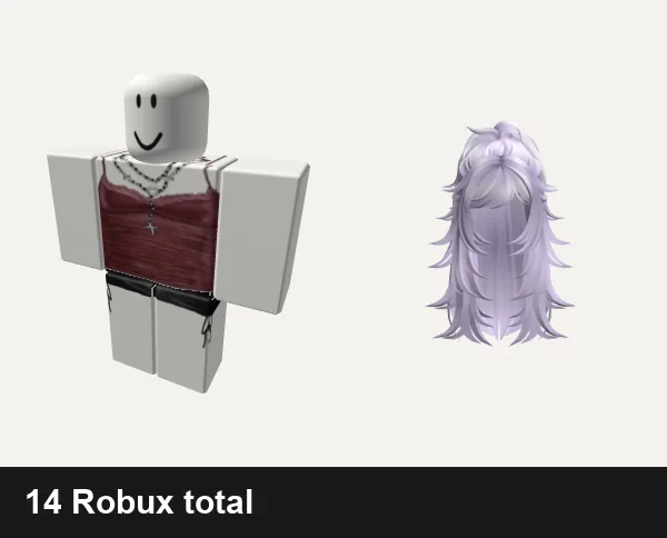 Almost free Y2K Roblox outfits: Y2k cute red tank top, Black Silk Mini Dress necklace jeans y2k goth, Y2K Messy Half Up Hair (Lavender)