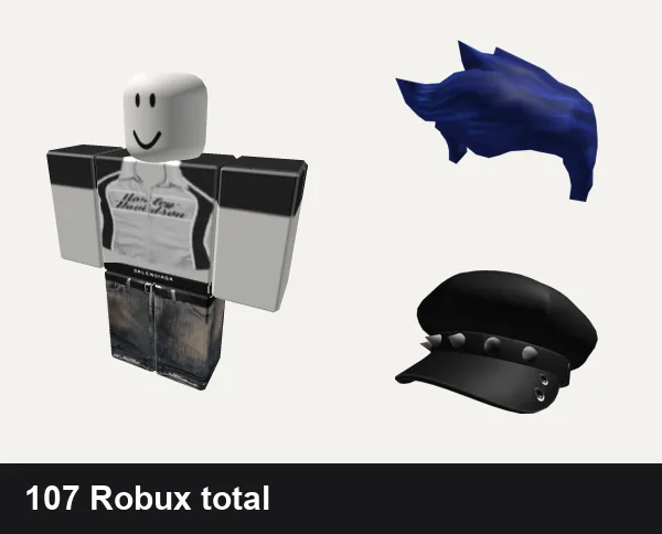 Y2K outfit under 200 Robux: 𝕮𝕲 🤍 y2k white harley racer punk cyber crop top, y2k Balenciaga, True Blue Hair, y2k Black Spikey Beret cap