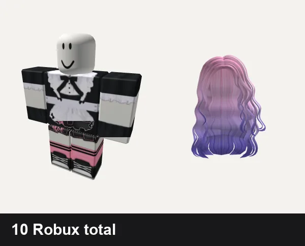 Y2K Roblox outfits under 50 Robux: maid outfit catgirl anime troll y2k emo, Black and pink Y2K pretty gothic vamp skirt, Y2K Pink/Purple Long Hair