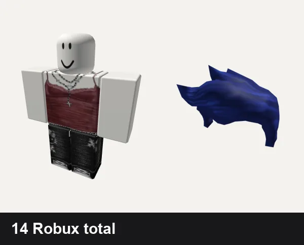 Y2K outfit under 50 Robux: Y2k cute red tank top, black y2k cyber star jeans dahood cross rot envy, True Blue Hair